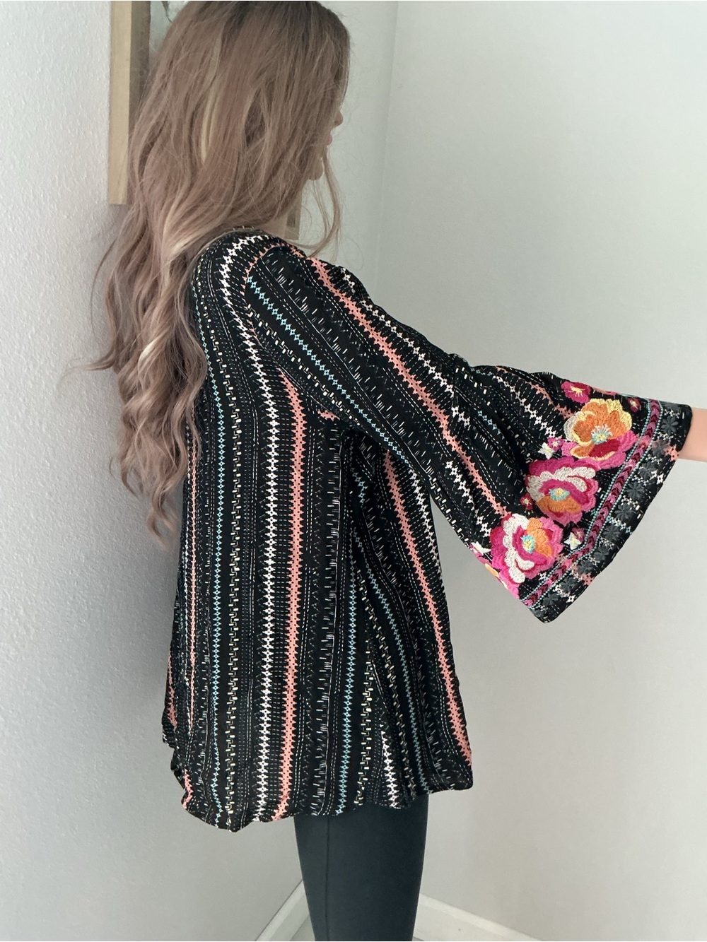 Savanna Jane Black Embroidered Floral Top with Pink & Turquoise Accents - Picture 5 of 11